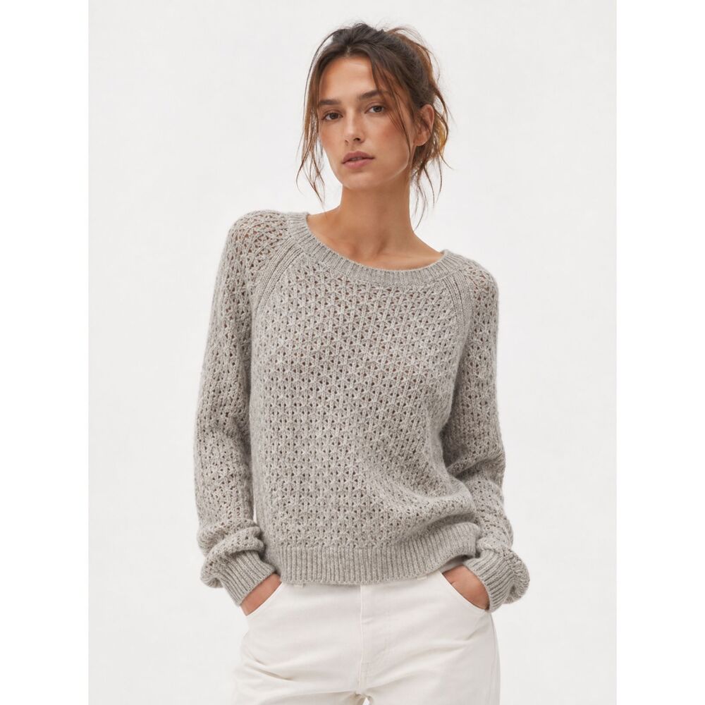 Banana Republic Gray Open Knit Crochet Sweater Fisherman Coastal Grandma XS